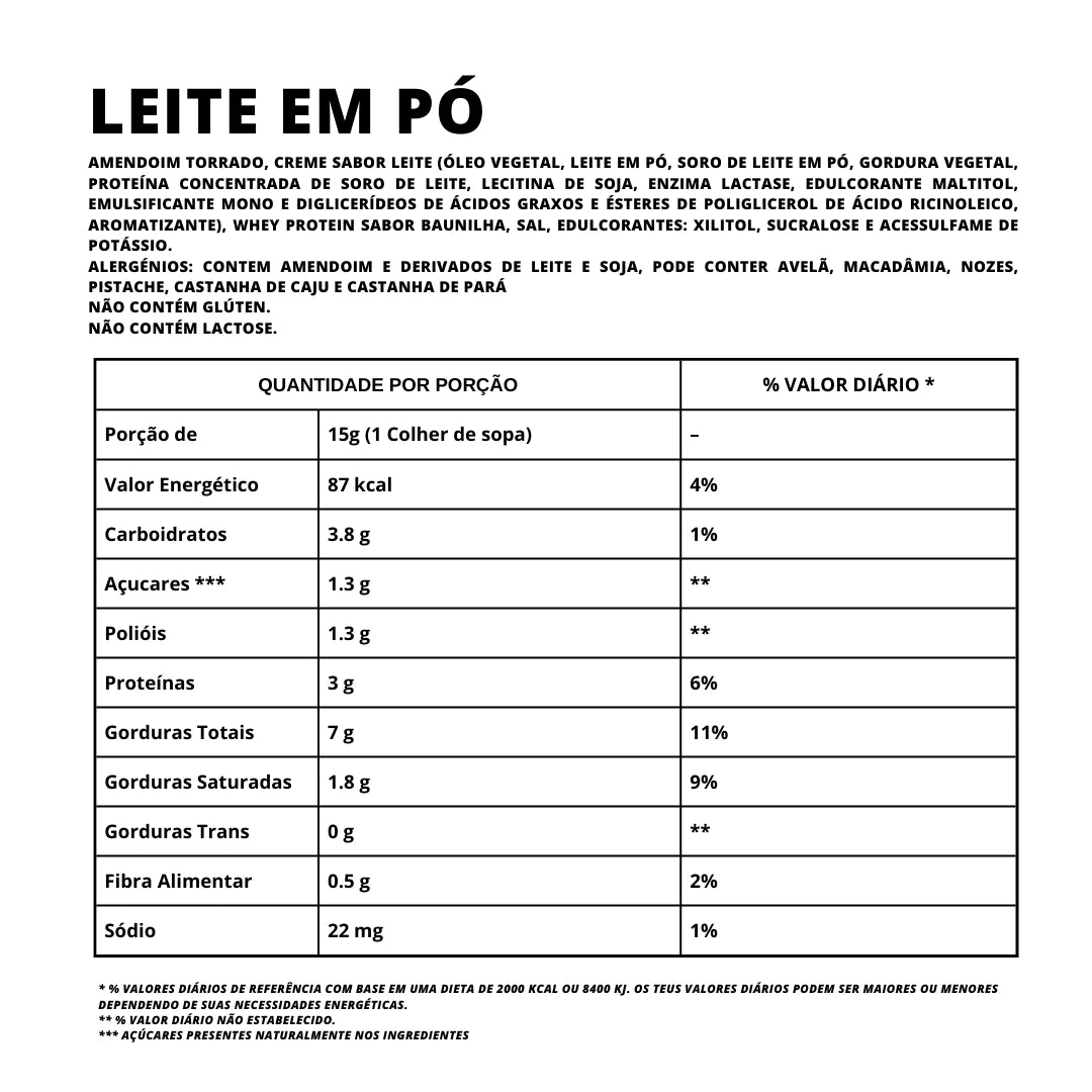 Manteiga de Amendoim Sabor Leite em Pó