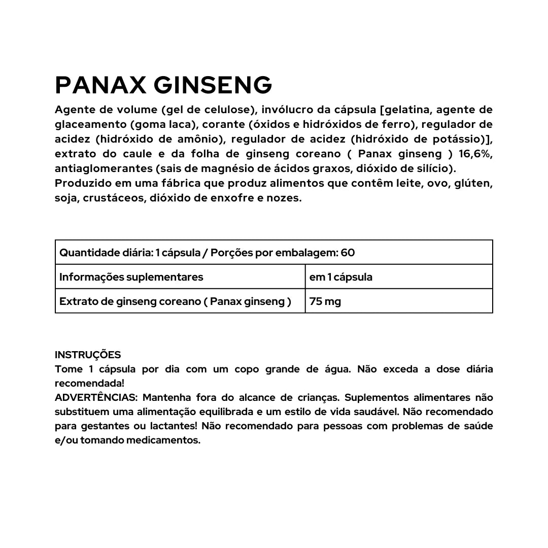 Panax Ginseng 60 Cápsulas