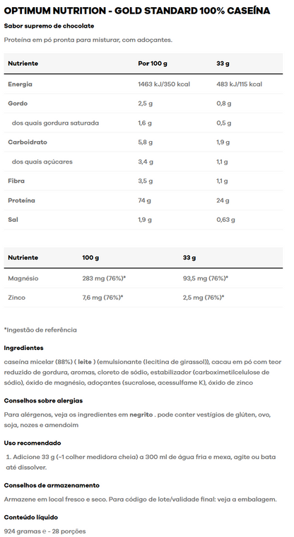 Gold Standard 100% Casein Optimum Nutrition