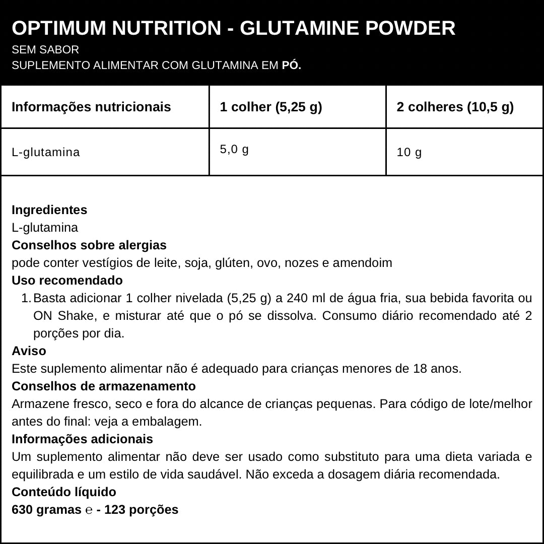 Glutamine Powder 630g Optimum Nutrition