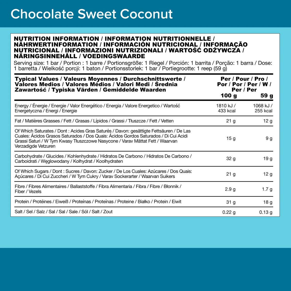 Chocolate Sweet Coconut Protein Bar - 18g High Protein
