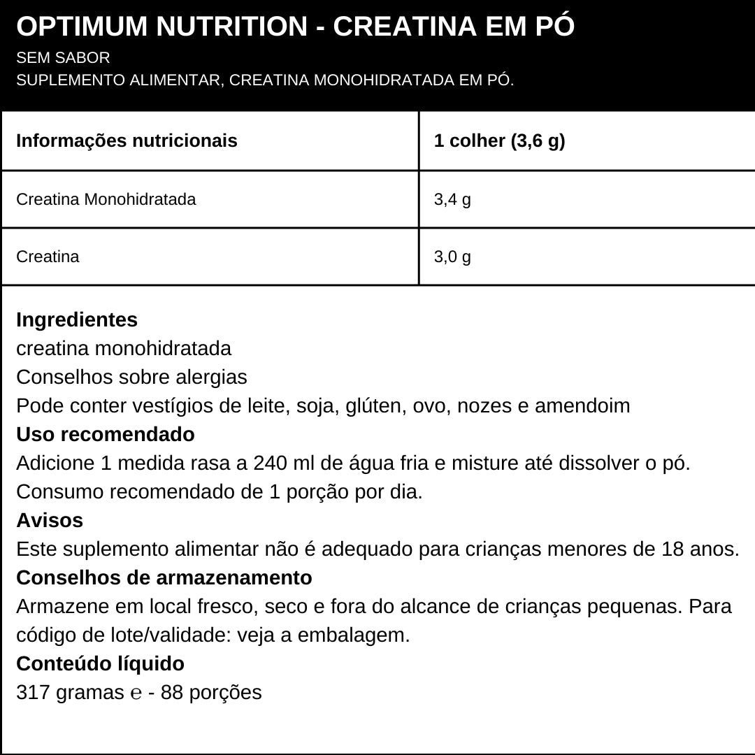 Creatina Monohidratada em Pó Optimum Nutrition