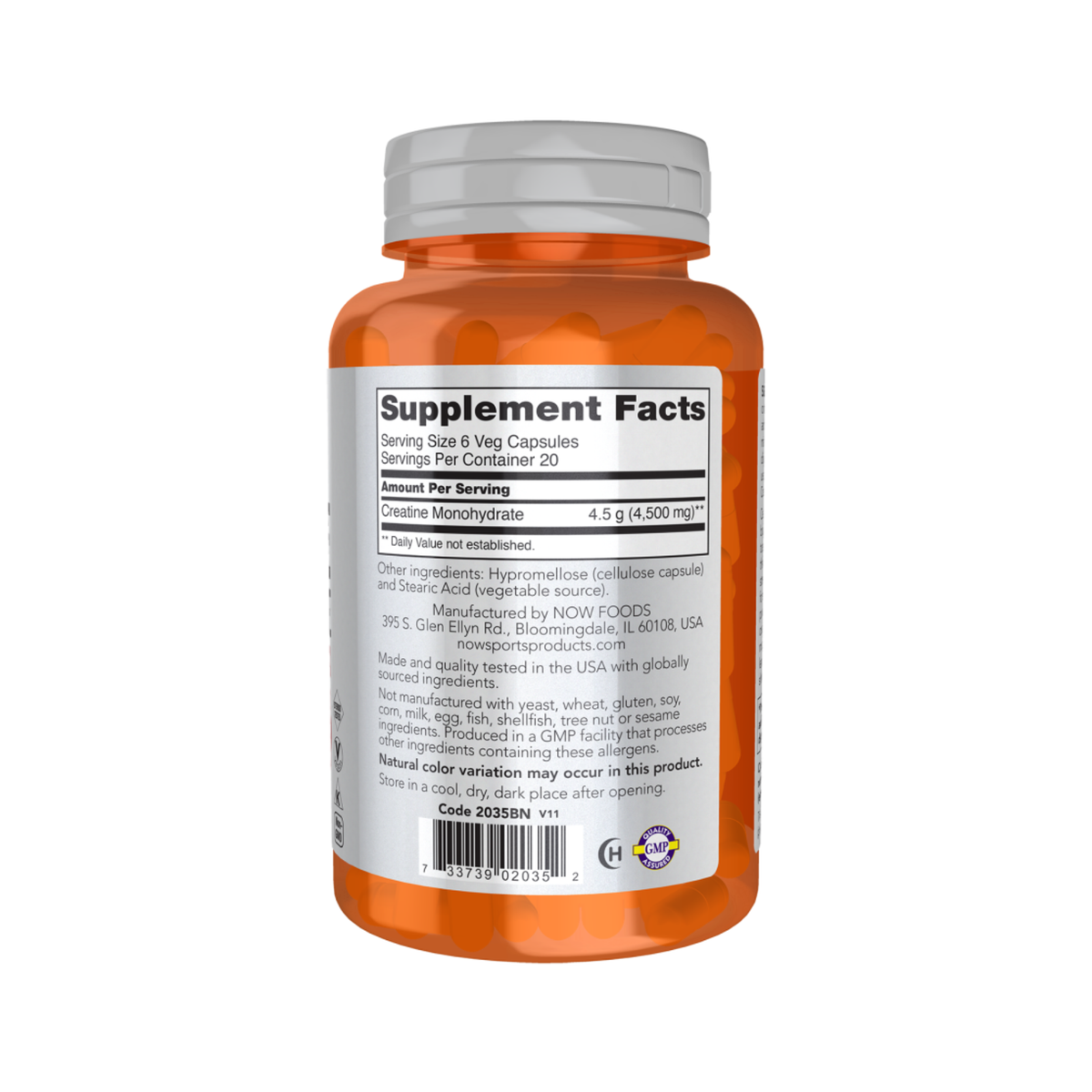 Creatine Monohydrate 750 mg 120 Veg Capsules