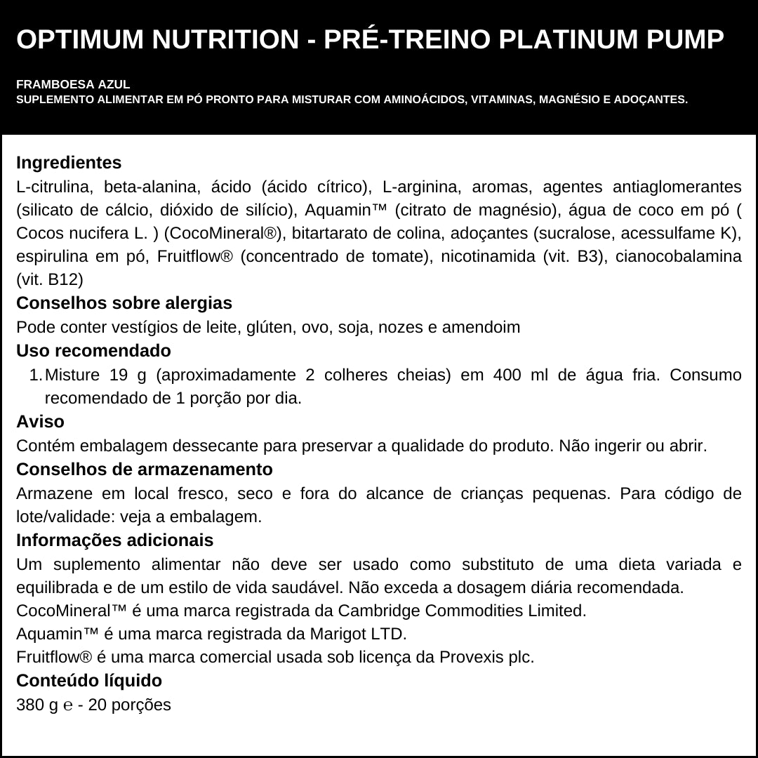 Platinum Pump Pre-workout Optimum Nutrition