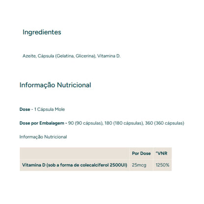 Vitamina D3 - 180 Cápsulas